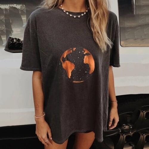 Harajuku Oversized T Shirt Women 2021 Moon Sun Star Print Vintage Clothes Short Sleeve Tees Plus Size Clothing Femme T-shirts