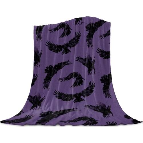 Halloween Crow Purple Throw Blanket for Sofa Christmas Decoration Bedspread Portable Microfiber Flannel Blanket
