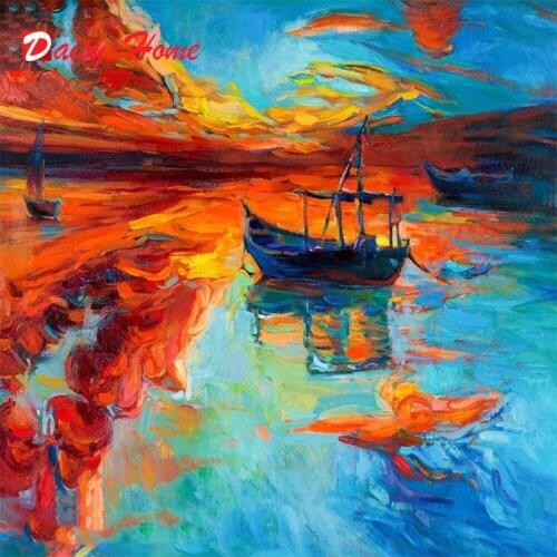 DIY diamond embroidery sea Boat sunset view full drill diamond painting Cross Stitch Pirates Ship Rhinestone mosaic home decor