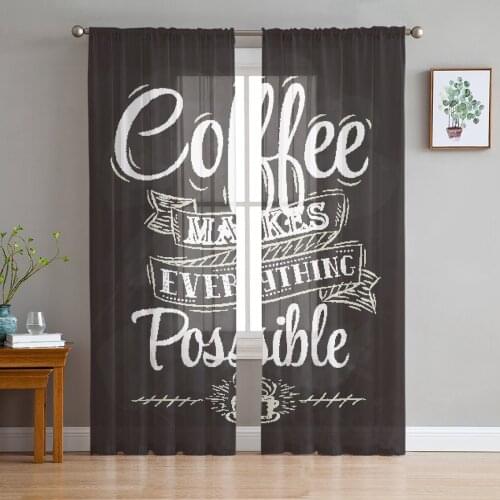 Coffee Signboard Art Text Curtain For Living Room Transparent Tulle Curtains Window Sheer For The Bedroom Accessories Decor