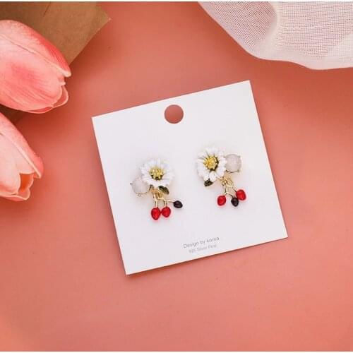 Korean Cute Enamel Flower Earrings 2020 Sweet Colorful Flowers Rhinestones Small Drop Earrings for Women Statement Party Jewelry