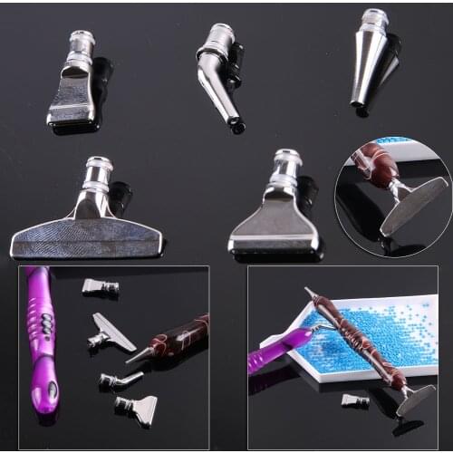 5Pcs 5D Diamond Painting Tool Accessorie Metal Point Drill Pen Heads Metal Multi Placer Replacement Tip（1/4/7/elbow/Correct Tip