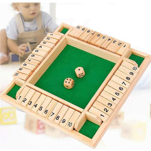 Shut The Box Dice Board Game Traditional Four Sided Wooden 10 Numbers Dice Games Set Party Family Games for Adult Kids Funny Toy