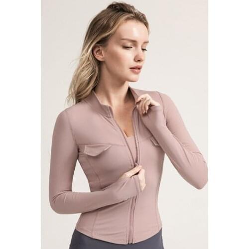 Obrix Female Sport Sexy Slim Fit Closed Top Full Sleeve Zipper Stand Collar Sheath Jacket Fitness Cloth