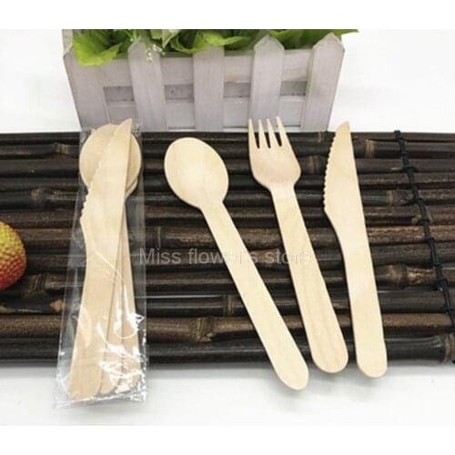 Disposable Wooden Cutlery Spoon, Fork And Knife Wedding Birthday Party Supplies