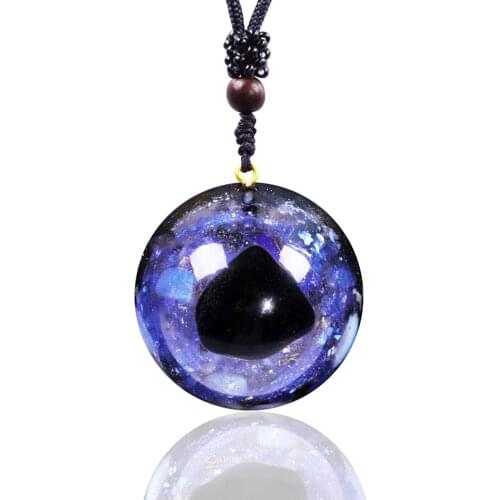 Healing Crystals Necklace Natural Obsidian Pendnat Reki Energy Planet Necklace Lucky Blessing Protection Chakra Jewelry