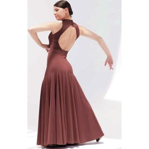 Ballroom dance modern dance Halter neck turtle neck buckle-up neck sleeveless backless dress W11031 modern practice