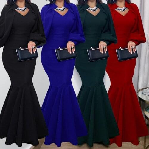 2021 XXXL Woman Fishtail Dress African Womens Evening Long Dress Sexy Luxury Brand Plus Size Clothing Red Green Black Blue