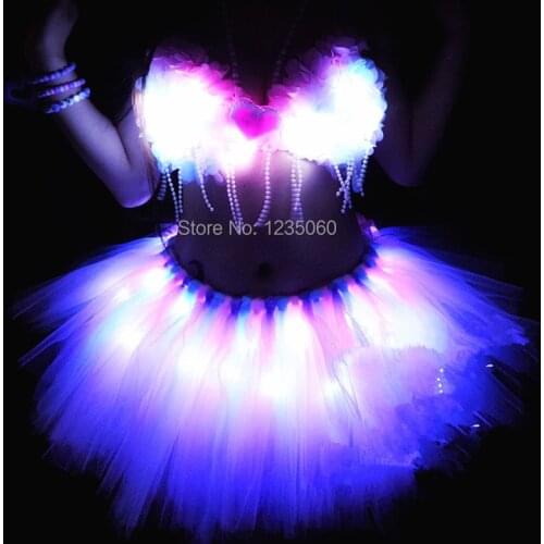 Tutu dresses luminous light bra evening party bar rave glowing led costumes dj disco club wears clothing Puff skirt stage decor