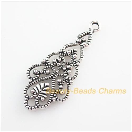 12 New Pendants Teardrop Flower Heart Tibetan Silver Color Charms 17.5x41.5mm