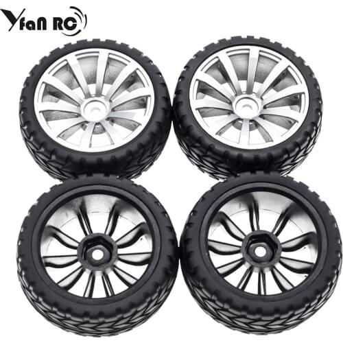 Yfan rc 4 Pcs 1/10 Rubber Tire RC Racing Car Tires On Road Wheel Rim Fit For HSP HPI RC Car Part Diameter 65mm Tires 94123-94122