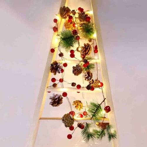 Christmas Garland String Lights 2M 20 LED PineCones String Light Pinecone Red Berry Bell Fairy Light for Xmas Holiday Tree Decor