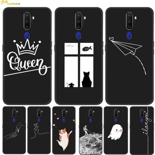 Silicone Case For OPPO A9 2020 Phone Cases For OPPO A5 2020 Cover A11X A 9 TPU Cute Queen Husky Pattern Etui Funda Black Bumper