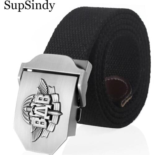 SupSindy New Canvas Belt 3D Russian Airborne troops VDV metal buckle jeans belts for Men Army Military tactical belts male strap