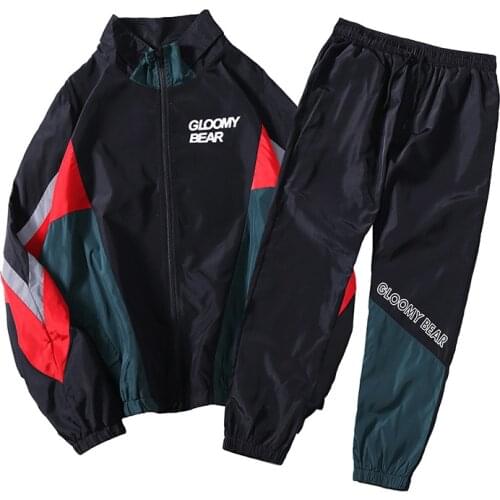 Loose Men Track Suit Contrast Jacket And Elastic Pant Wind Breaker Mens Sporting Men Set Herren Hemd