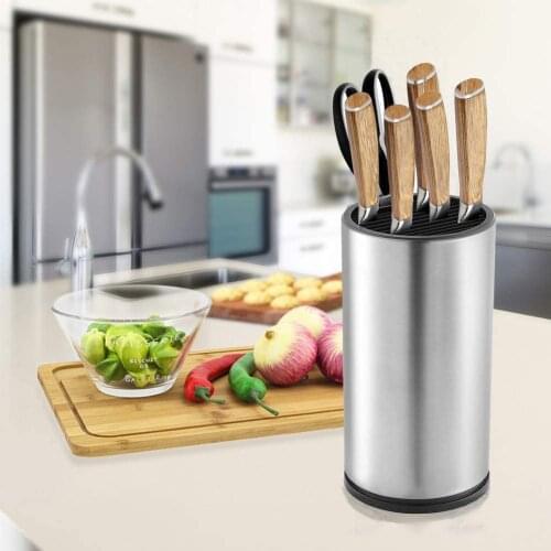 Stainless Steel Universal Knife Block, Round Soft Touch Knife Holder - For Safe, Space-saver Knife Storage