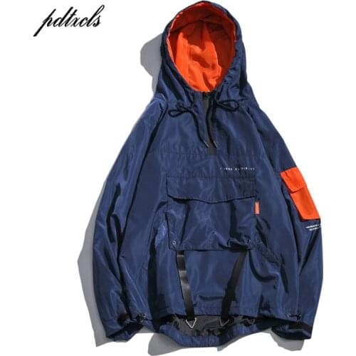 New Vintage Color Block Patchwork Windbreaker Mens Hooded Jackets Hip Hop Spring Fashion Letter Printed Male Windcheater Coats