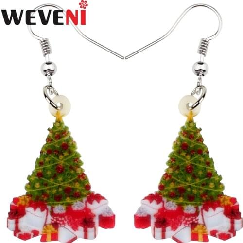 WEVENI Acrylic Floral Christmas Tree Gift Earrings Drop Dangle Xmas Navidad Decoration Jewelry For Women Girls Charms Wholesale