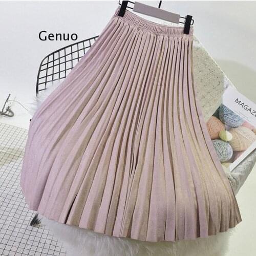 Two Layer Spring Women Suede Skirt Long Pleated Skirts Womens Midi Faldas Vintage Women Midi Skirt