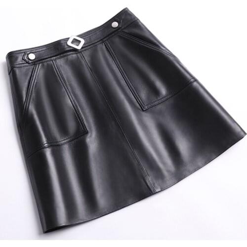 Genuine Sheepskin Leather Skirts Summer 2021 Female High Waist Skirts Womens Mini Skirt Elegant Skirts Donna Gonne Zjt2373