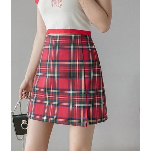 Womens Plaid A-Line Mini Skirt High Waist Female Short Skirts 2021 Spring Autumn Girls Preppy Style