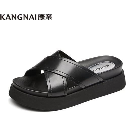 KANGNAI Slippers Women Platform Black Flip Flops Soft Sole Female Woman Slides Cross Summer Shoes