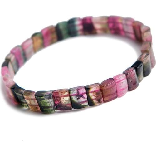 Woman Lady Stretch Crystal Rectangle Beads Bracelet 8*4mm Genuine Colorful Natural Tourmaline Bracelet Drop Shipping