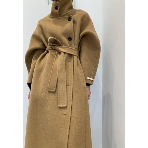 Design sense stand-up collar side single-breasted double-sided cashmere coat woolen coat female Korean version 21 new