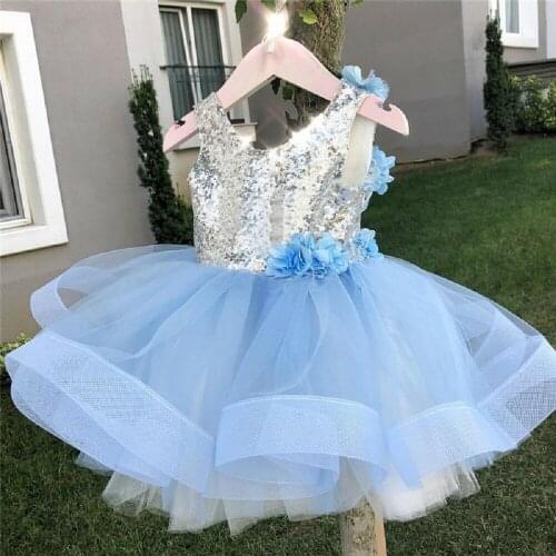 2-7Y Toddler Kids Baby Girl Sequins Dress Sleeveless Backless Tutu Floral Formal Pageant Party Dresses Clothes