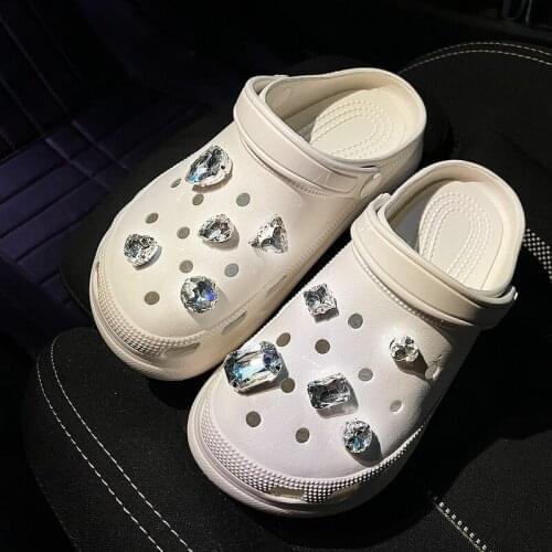 Crocses Shoe Buckle White Gemstone Transparent Rhinestone Hole Shoe Shoe Buckle Accessories Decorative Shoe Flower Accessories