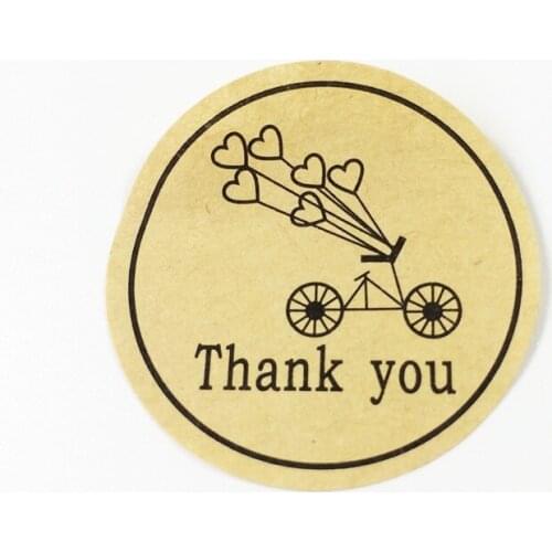1000 Pcs/lot Round Kraft Paper Seal Sticker Romantic Bicycle Heart Holiday Thank You Stickers packaging label Material Supplies