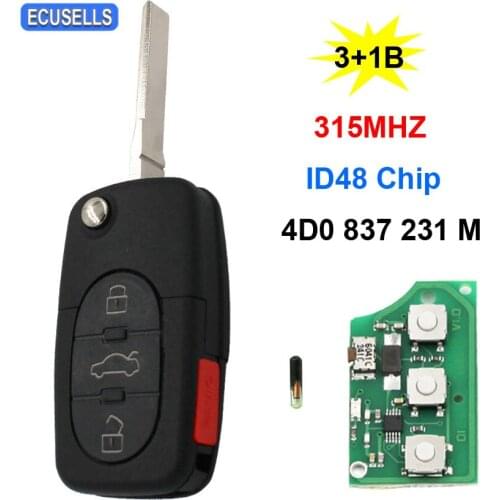 3+1/4 Button Flip Remote Key Folding Car Key Fob 315Mhz ID48 Chip for Audi S6 A6 TT Quattro 4D0 837 231 M HU66 Uncut Blade