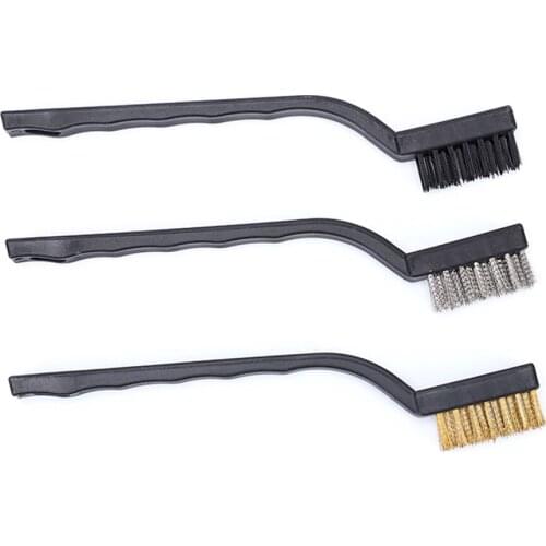 3 pieces of wire brush nylon brass stainless steel bristles for deep cleaning, rust, dirt, paint scrubbing 7-inch tool