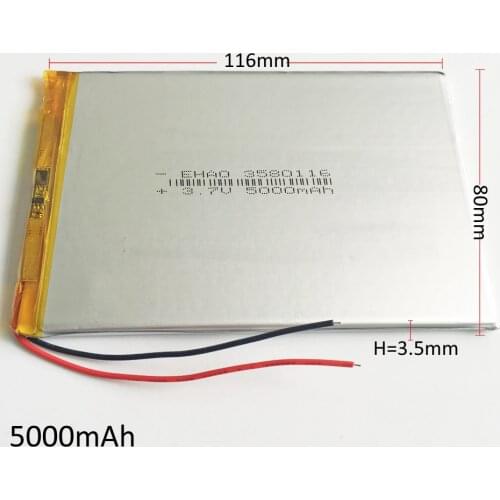 3580116 3.7V 5000mAh LiPo Rechargeable Battery Polymer Lithium For GPS PSP DVD PAD E-book tablet pc laptop power bank video game