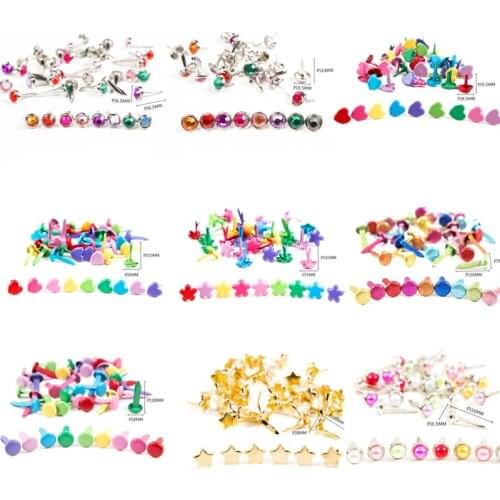 50PCSMix Flower Leaf Shape Rhinestone Studs And Spikes For Clothes Round Square Brads Scrapbooking Embellishment Fastener WD0033