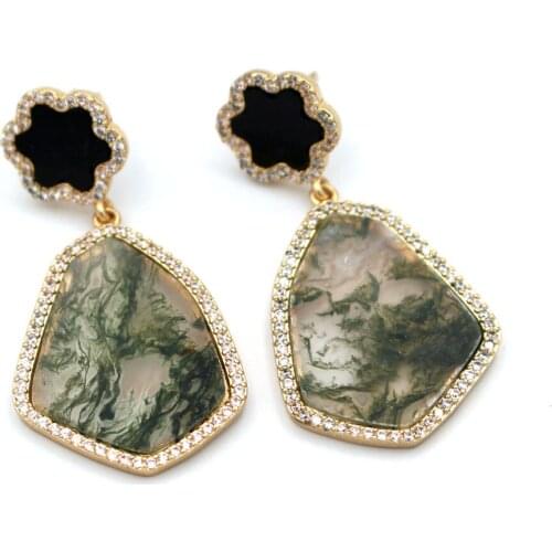 6pairs Stud Earring CZ Paved Moss Agate Gem Stone Gold Plated Geometric Hanging Dangle Earrigns Women Bridal Wedding Jewelry