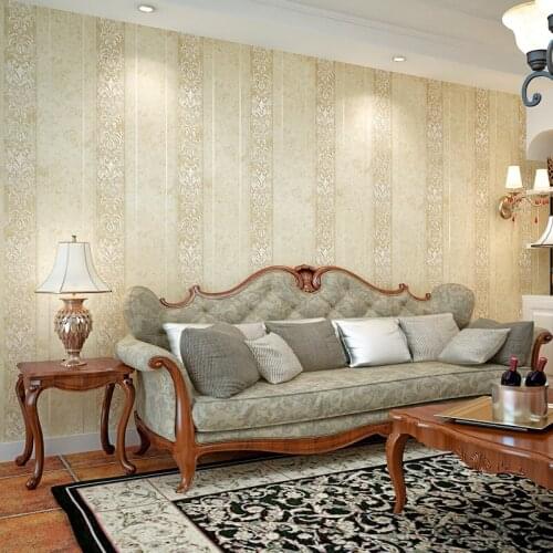 Beibehang European minimalist luxury bronzing striped non woven wallpaper living room bedroom study television European flower