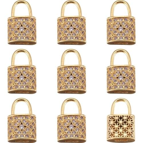 10Pcs Padlock Pendant Lock Shape Chains Charms Brass Micro Pave Cubic Zirconia Pendants For Necklace Jewelry Making Accessories