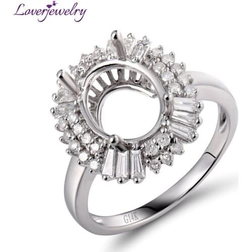 LOVERJEWELRY DIY Ring Setting Classic Oval 8x10mm Solid 14kt White Gold Diamond Semi Mount Engagement Ring