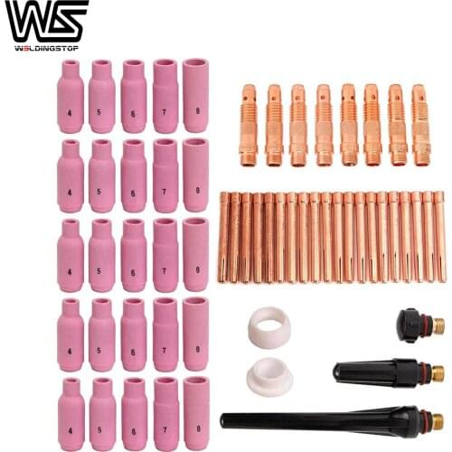 58pcs TIG Welding Torches Gas Lens Kit Collet Body Alumina Nozzle Kit Fit WP-17/18/26 Series TIG Welding Torch Accessories