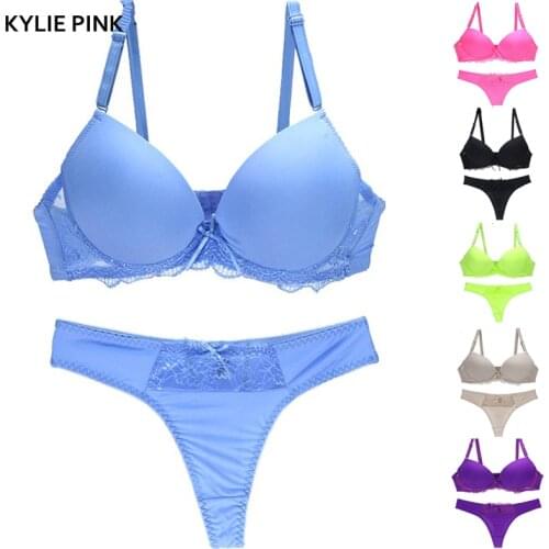 Women Sexy Bra and Underwear Set Lingerie Lace Panty Bra Sets Girls Push Up Bras Candy Colors Seamless Bra Thong Suit Intimate