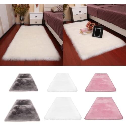 Luxury Faux Fur Area Rugs Bedroom Bedside Shaggy Soft Carpet Mat Sofa Bench Non Slip Living Room Mats Home Decor 60x150cm
