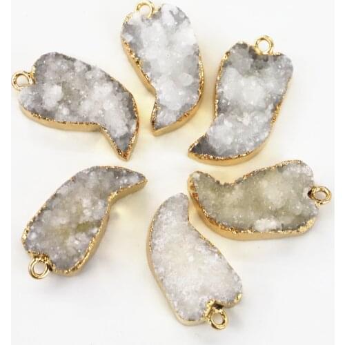 Hot 6PCS New Natural Stone Gray Agates Druzys Drusy Pendants Horns Charm for Women Men Unisex Jewelry Necklace Making Wholesale
