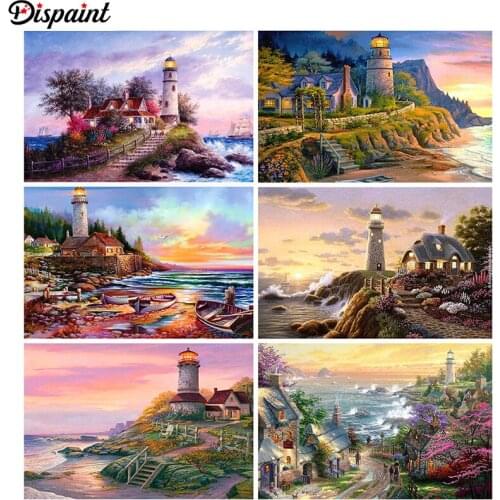 Dispaint Full Square/Round Drill 5D DIY Diamond Painting "Lighthouse Scenic" 3D Embroidery Cross Stitch 3D Home Decor Gift