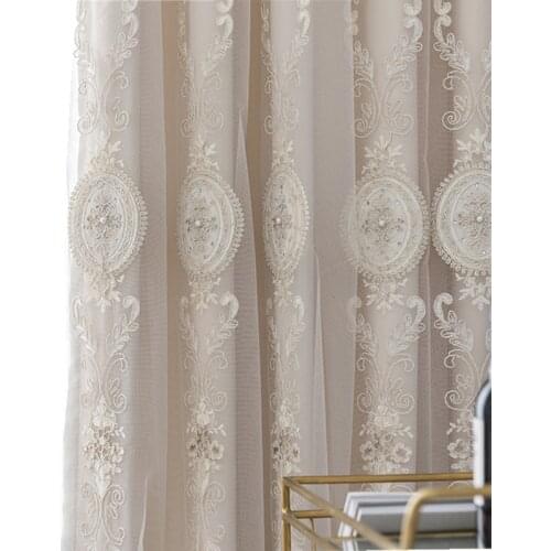 Luxury Princess Double-layer Blackout Curtains Custom Gold Thread Embroidery Beaded Tulle Curtain For Living Room Bedroom#4