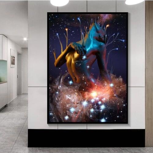 Modern Woman Posters and Prints Wall Art Canvas Painting Sexy Body Nude Women Starry Sky Pictures for Living Room Home Decor