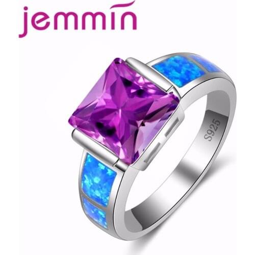 Dark Purple Crystal Wedding Rings For Brides Fine Real 925 Sterling Silver Blue Fire Opal Ring For Women Anillos Bijoux
