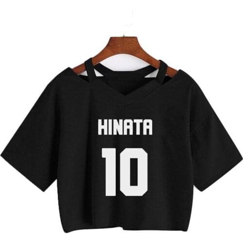 Summer Anime Haikyuu Print Tops Women Loose Short sleeve Crop Tops Casual Japanese Trend Streetwear V-neck Cropped Harajuku Tees