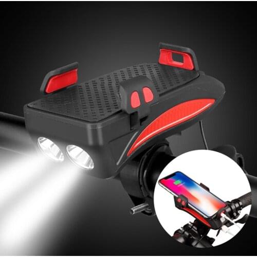 USB Rechargeable Upgrade 4in1 Bicycle Light IPX65 Waterproof Bike Headlight Phone Holder Bracket For iPhone Upgrade Cycle Light
