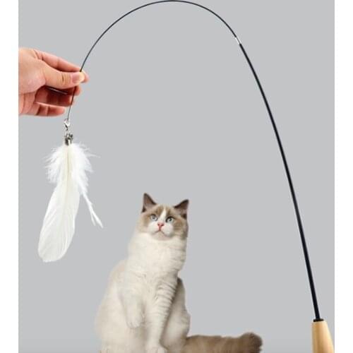 Fun Feather Teaser Cat Dog Toy Flying Catcher with Extra Long Wand Small Bell Kitten Funny Playing Interactive Toy Cat Supplies